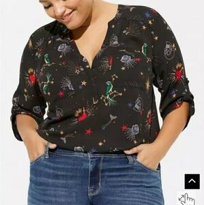 2x Plus Size Georgette Harper Skull Blouse top Torrid Women's shirt Black